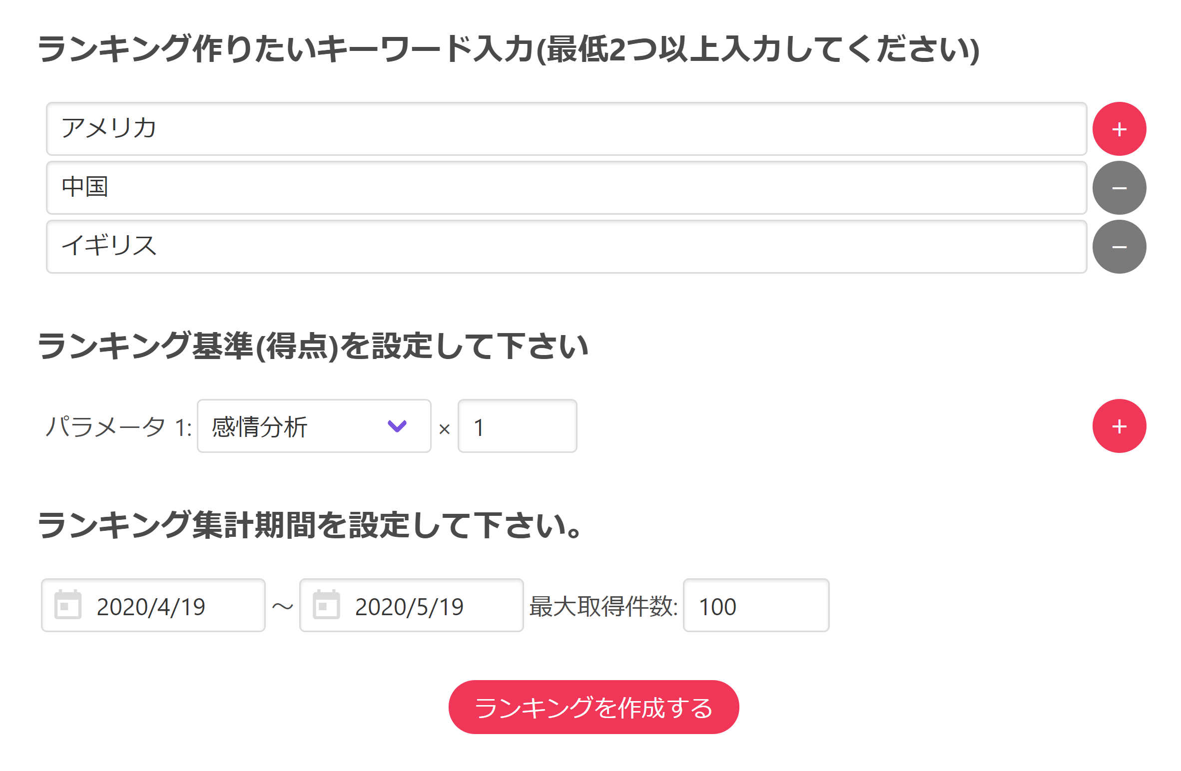 ランキングネットリサーチ調査の設定