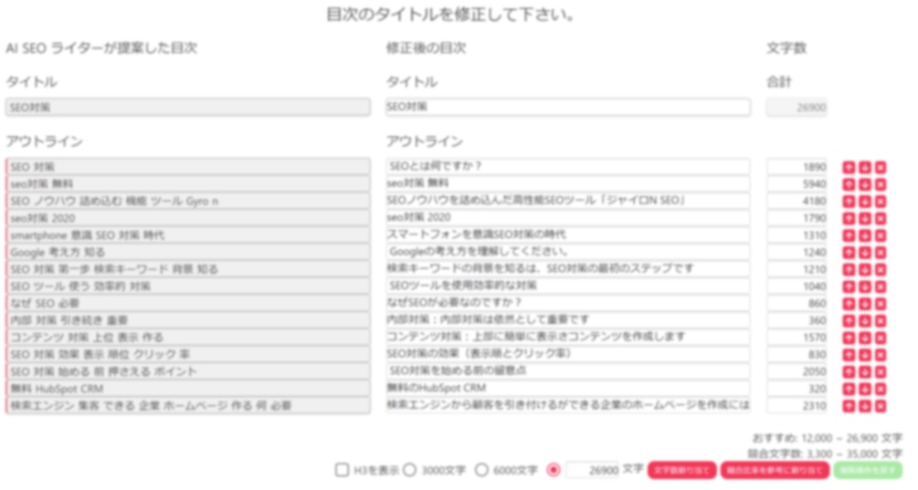 AI SEO ライターツールによる文字数提案